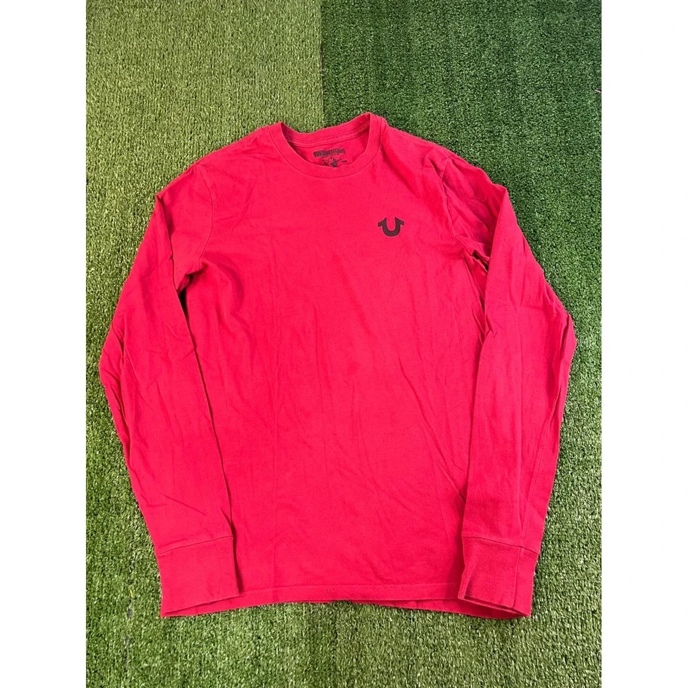 True Religion Mens Red Buddha Graphic Long Sleeve T-Shirt XS/SM Logo Tee